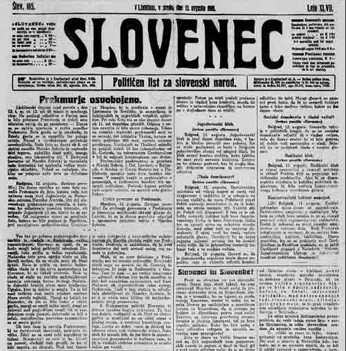 Časnik Slovenec, sreda 13. avgusta 1919